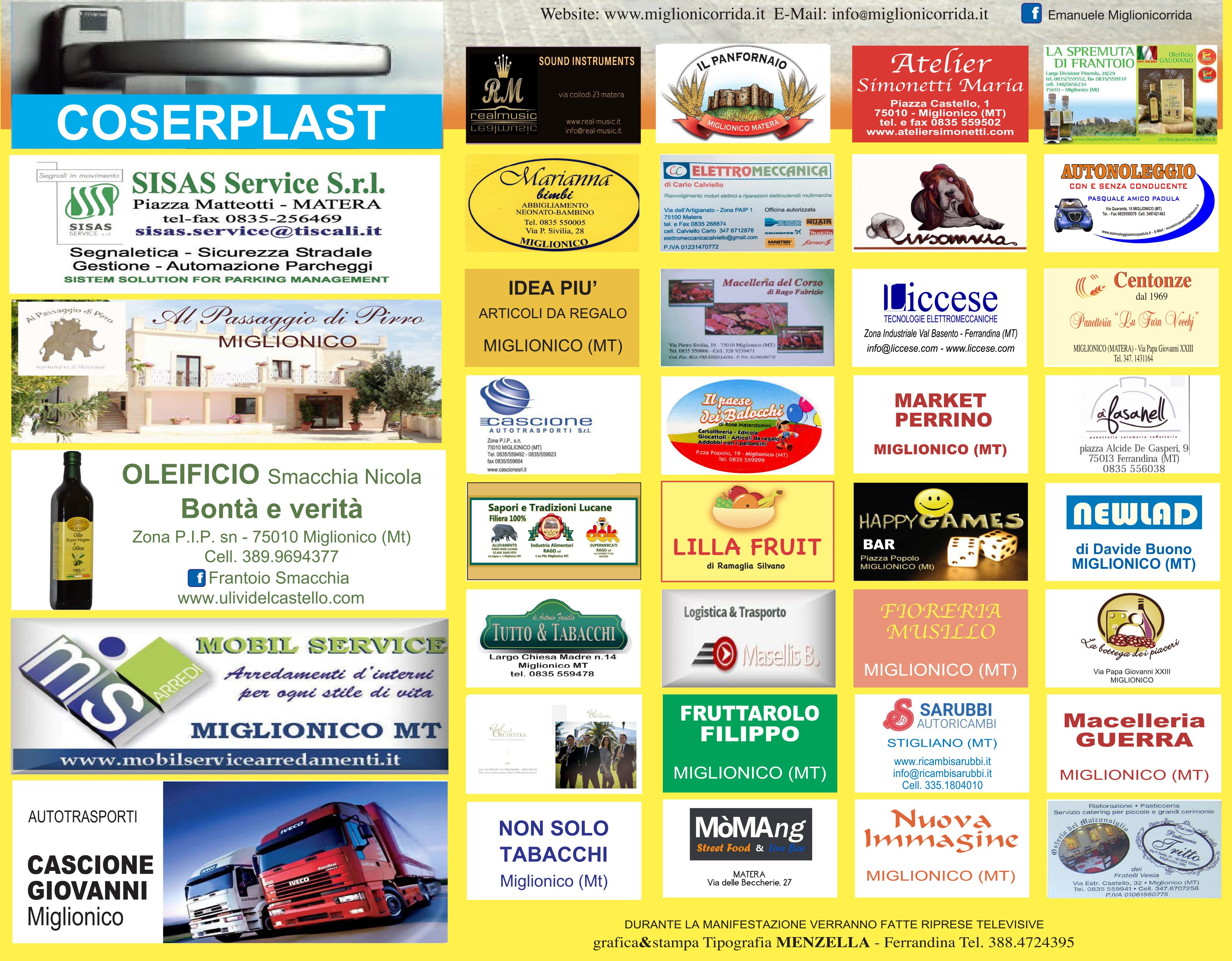 SPONSOR della MIGLIONICORRIDA TREDICESIMA Edizione in programma a MIGLIONICO (MT) in Piazza Castello - 10 Agosto 2019