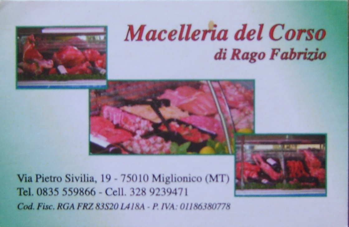 Macelleria del Corso di Fabrizio Rago a Miglionico a pochi passi dal Castello del Malconsiglio 